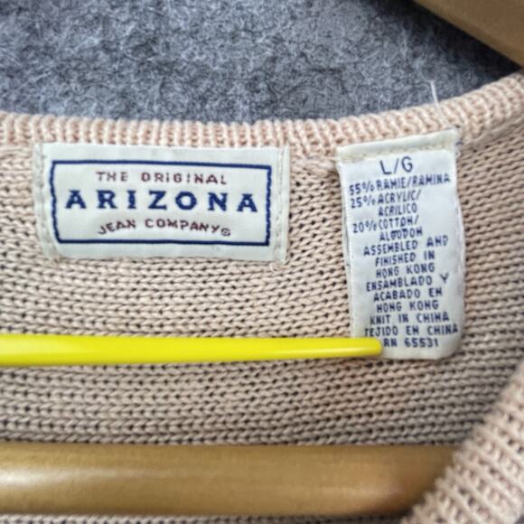Vintage Arizona Jean Co Sweater Mens Large Tan Long Grandpa 90s Boho Earthy - Picture 4 of 6